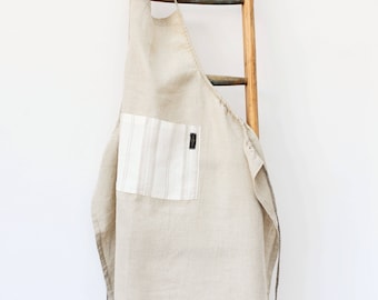 Natural Washed Linen Apron with Tea towel and Rope