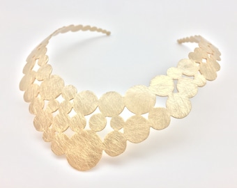 Circle Statement Choker // Brushed Gold Finish //Tarnish Resistant // 16 Inch Length