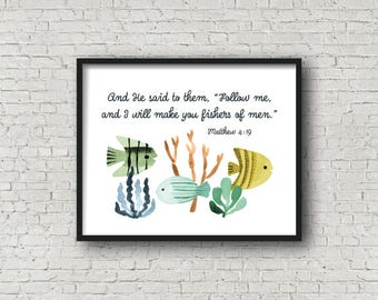 Ocean Nursery Decor, Printable Art, Watercolor Fish, Matthew 4:19, Digital Art, Under the Sea Nursery, Sea Creatures, Scripture Nursery Art
