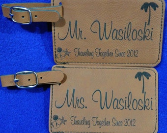 Wedding Gifts For Couple ~ Luggage Tag ~ Bridal Party Gift ~ Leather Tag ~ Bride And Groom Tag ~ Destination Wedding ~ Travel Gift ~ Gifts