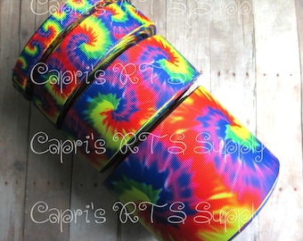 3/8" 5/8" 7/8" 1.5" 3" 3 Inch Rainbow Tie Dye Summer US Designer Grosgrain Ribbon