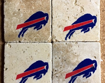 Buffalo Bills Coasters ~ Set of 4 Stone Coasters ~Coasters ~ Natural Stone Tile Coasters ~ Football Coasters ~