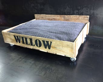 Personalized Pallet Dog Bed with steel casters and steel letters