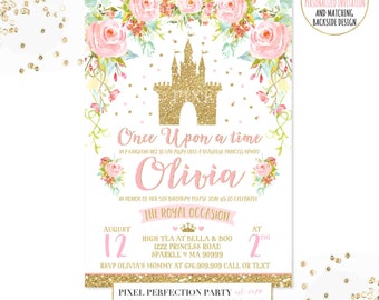 Princess Birthday Invitation Pink Gold Princess Castle Invitation Cinderella Castle Invitation Princess Party Royal Princess Party