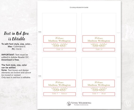 Printable Gold Wedding Place Card and Escort Card templates