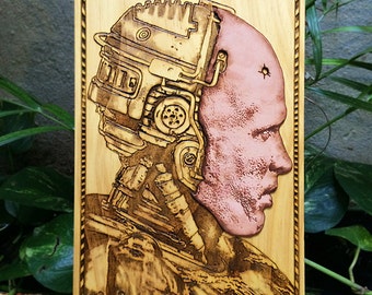 RoboCop cuir visage affiche d’Art en bois - masque en cuir, film Art Movie Fan cadeau Unique pour homme, Man Cave Decor, édition limitée de l’un