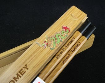 Chopstick Box - Personalized Chopsticks - Personalized Chopstick Box with chopsticks -Year of the Dragon - Dragon Chopsticks Box