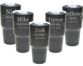 Groomsmen Tumblers, 30 oz. Black Coated Groomsmen Gift, Custom Engraved 30 oz. Tumblers, ANY QUANTITY