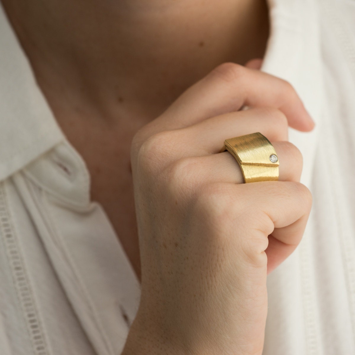 Gold engagement ring 18k gold ring and diamond Engagement