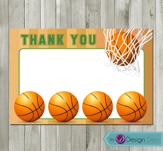 Basketball Thank you card. Football Party Chalk Board.