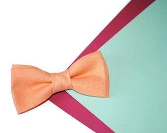 15% off Peach wedding Peach bow tie Linen bow tie Linen tie for groom Dusty peach bowtie Groom necktie Groomsmen bow ties Peach linen pocket