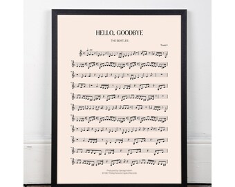 Hello, Goodbye, The Beatles, bedroom art, Printable art poster, kitchen art, bar art, INSTANT DOWNLOAD, sheet music, studio art, 60s