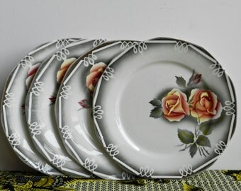 Digoin -Sarreguemines Ensemble de 4 assiettes plates Modèle Odile