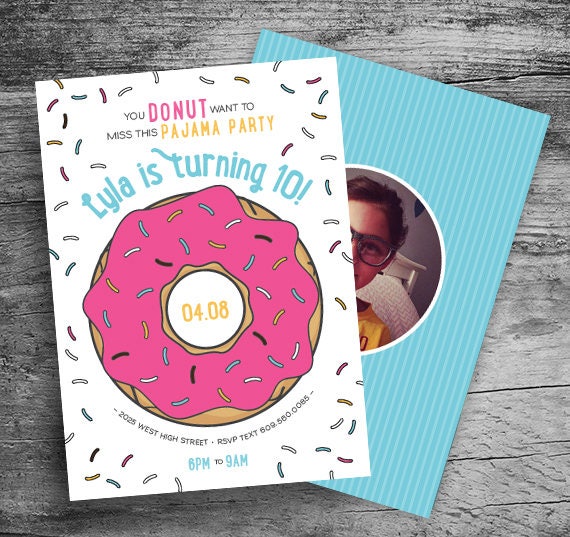 Donut Birthday Invitation - Donut Birthday Party - Donut Invitation - Donuts and Pajamas - Sweet Celebration - PJ Party - Sleepover Il_570xn