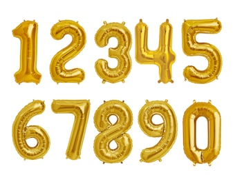 Number Balloons Gold - 16 inches or 34 inches - mylar foil letter balloon banner kit