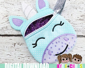 Unicorn Zippered Pouch ITH Embroidery Design