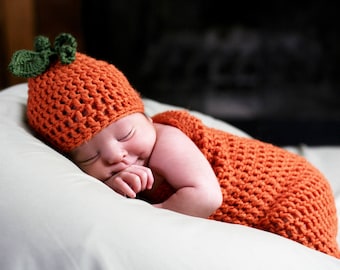 Newborn pumpkin outfit-Pumpkin hat and cocoon-pumpkin photo prop-pumpkin bunting-pumpkin sack