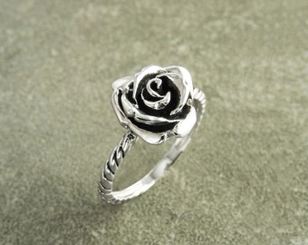Rose Blossom Ring, Sterling Silver, Romantic Flower Ring, Handmade Rosebud Ring, Antique Rose Ring, Boho Ring, Declaration of Love, Gift