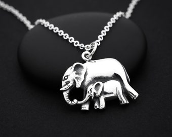 Mom and Baby Elephant Necklace, Sterling Silver Elephant Necklace, Mothers Day from Husband, New Mommy Necklace, Baby Elephant Necklace
