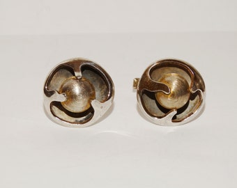 1950's Sigi Pineda Sterling Silver Stamped Abstrac Mexican Mid Century Swivel Ball Cufflinks.