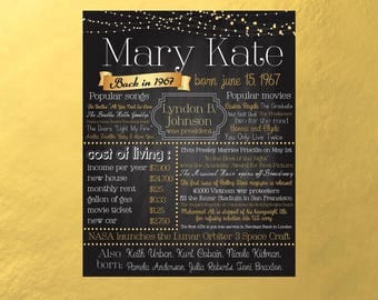 50th Birthday Chalkboard Poster, 1967 Birthday Chalkboard Board, 50th Birthday Gift, 50 Years Old Poster, 1967 History Facts chalkboard