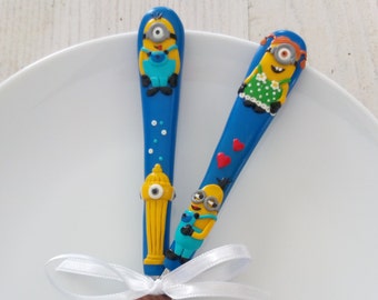 The Minions Cutlery Set, Navy Blue Polymer clay Fork and Spoon, Colored Flatware, Kids Cutlery Set, Kids Gift, The Minions Spoon and Fork