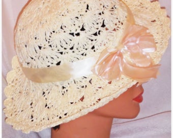 Cream Woven Mesh Easter Hat Easter Bonnet Spring Hat Teaparty Hat Wedding Hat Girls Toddler Girls