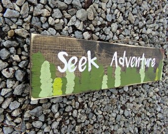 Seek Adventure Wood Sign, Rustic Woodland Decor, Woodland Nursery Wall Hanging, Adventure Awaits Sign, Camping Themed Decor, Kids Bedroom
