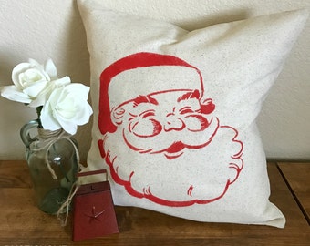Santa | Rustic Christmas Pillow Cover | Holiday Farmhouse Pillow | 16 x 16 Pillow Cover | Made To Order