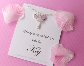 Key necklace,You hold the key,Birthday gift jewellery, Message card necklace, inspirational message necklace, christmas gift, MCNkey01
