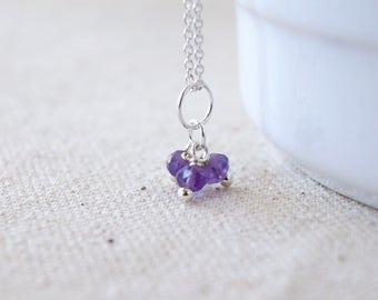 Amethyst Charm Trio - Sterling Silver Pendant Dangle - Natural Genuine Facetted Purple Amethyst Gemstone Jewelry - February Birthstone