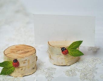 30 set Birch Bark Place Card Holders Wedding table numbers Rustic Bridal Shower decor Rustic wood place card holders Greenery card holders