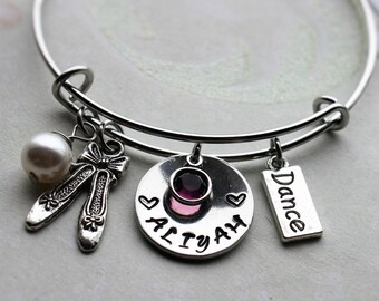 dance bracelet, dance name bracelet, personalized dance bracelet, dance theme gift, dance charm bracelet, dance bangle, dance jewelry