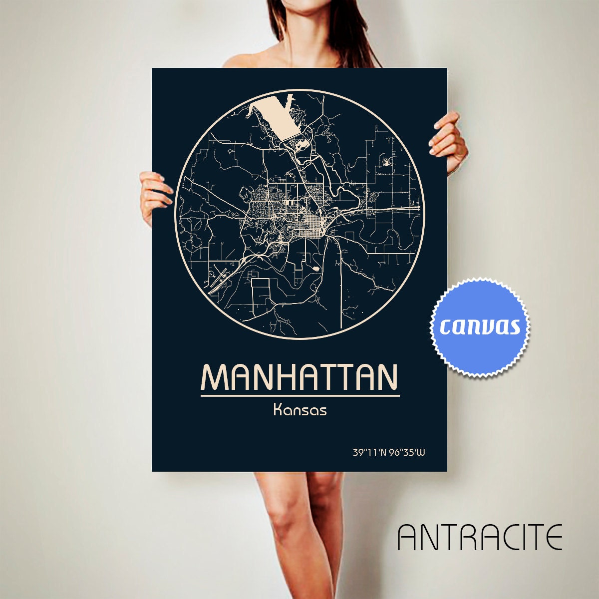 MANHATTAN Kansas CANVAS Map Manhattan Kansas Poster City Map