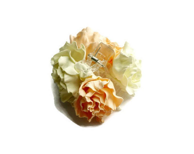 Light Vanilla Peach Flower Hair Claw clasp Roses hair piece Bridal Wedding hair flowers Handmade Hair clip Hairpin Cream Gift for women