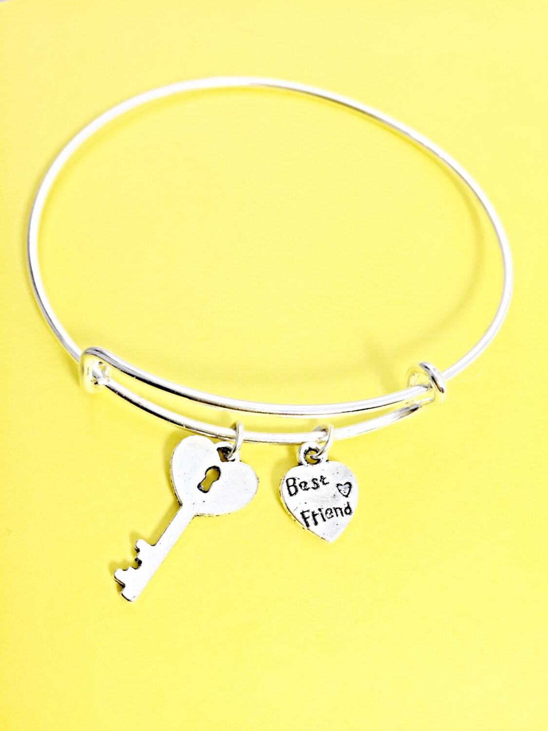 Adjustable charm bracelet best friend bangle bff bangle