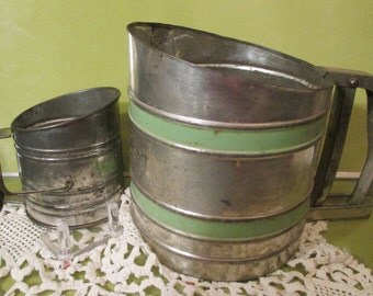 Flour Sifters--" SIFT-CHINE" Triple Screens-Old--Green Stripes -U.S.A. And Child Size Flour Sifter- U.S.A. -1930 --Both for one Price