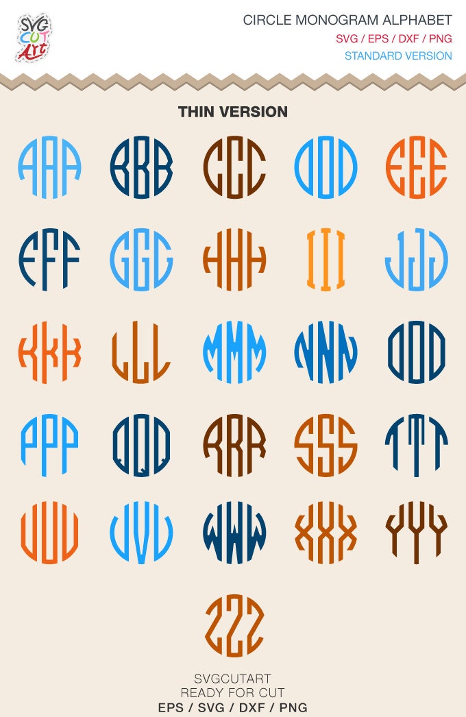 Circle Thin Monogram Alphabet Font SVG DXF EPS Cricut Design