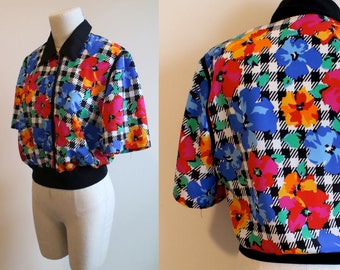 Gingham Floral Cropped Blouse