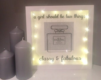 Chanel No.5 Print, Coco Chanel quote, a girl should be two things classy & fabulous, Coco Chanel print, Chanel frame, birthday gift,