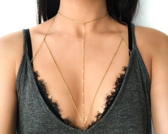 High Neck Chain Choker Chain Bralette (Gold or Silver) Body Chain, Chain Bra, Body Harness, Body Jewelry, Chain Necklace, Necklace Bra