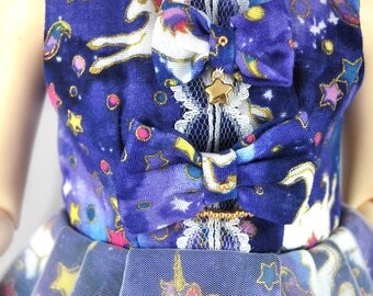 Blue BJD unicorn bow dress SD with lace