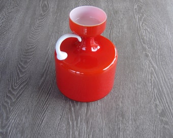Cruche vase verre 70's. Red glass jug vintage. France
