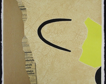 MAX PAPART, Original Etching with Collage, Ecriture de Nuit, Signed E.A. Proof, FREE Shipping