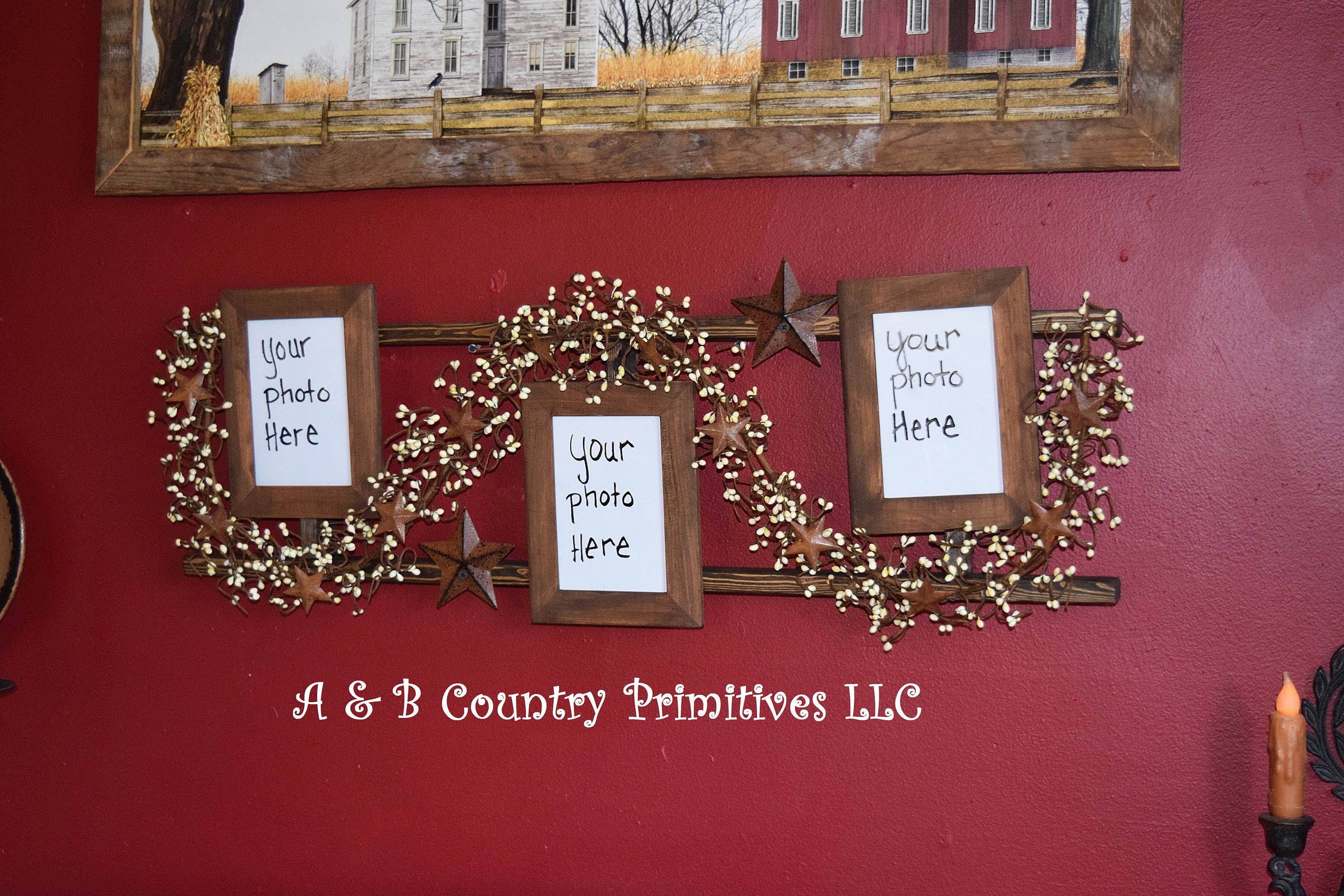 Country Primitive Picture Frame Ladder Decorated Wooden