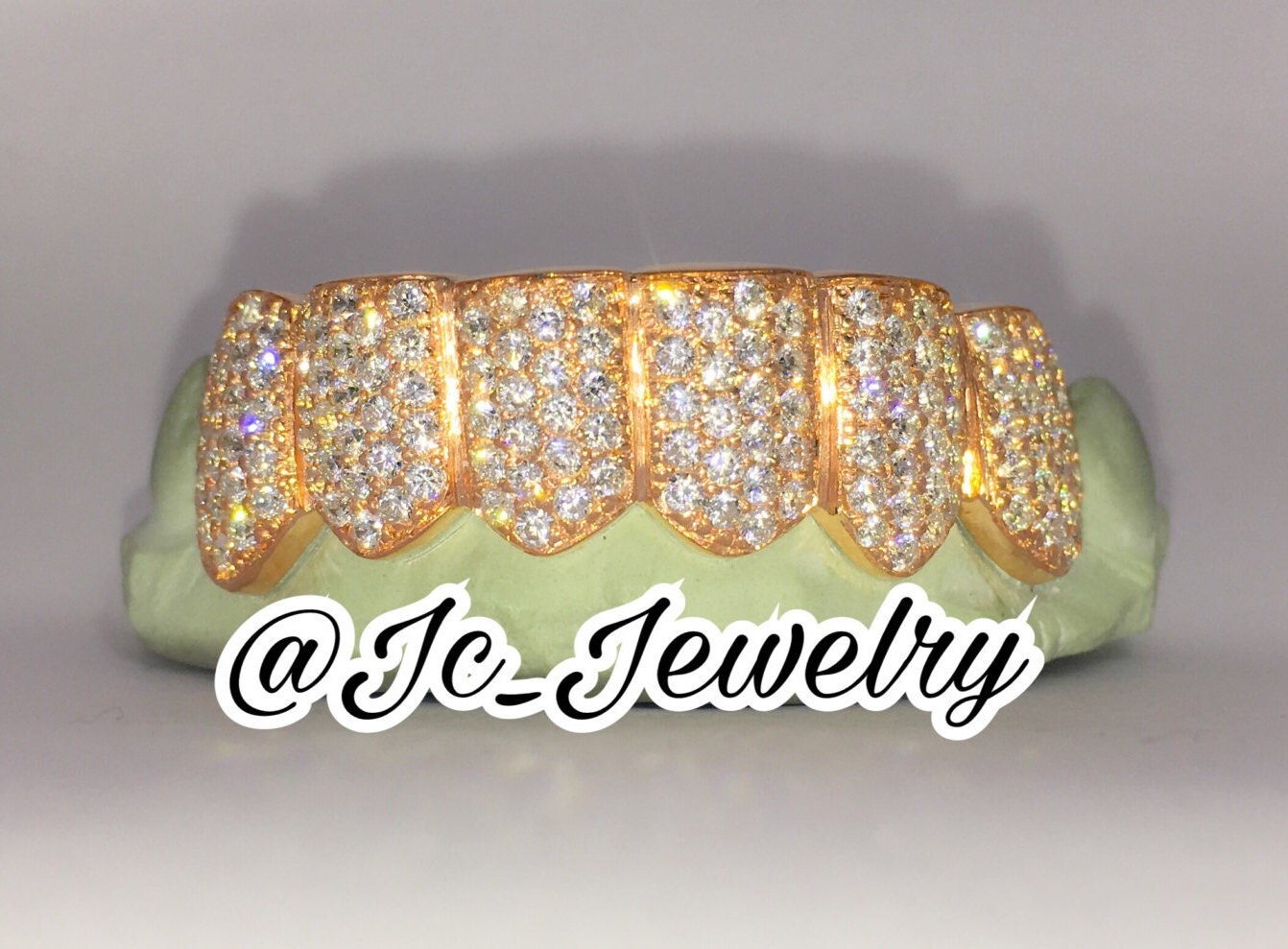 Custom 10K Or 14K Rose Gold Plated Grillz White Clear Lab