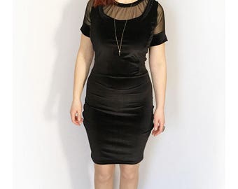 Black Velvet Pencil Dress, Evening Sexy Dress, Black Gothic Prom Dress, Tight Sexy Dress, Femme Fatale Dress, Short Black Cocktail Dress