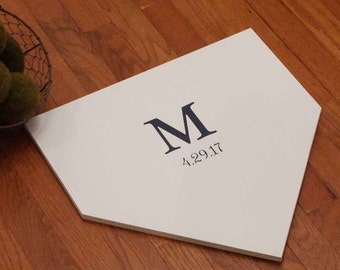 Full size home plate with initial and date. Baseball guest book. Couple initial home plate. Home plate sign. Wedding guest book.
