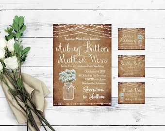 Wedding Invitation Printable Rustic- Printable Wedding Invitation Sets-Wedding Invitation Suite-Invitation Template Download-Wedding Invites