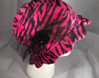 Pink & Black Animal Print Cloche Hat